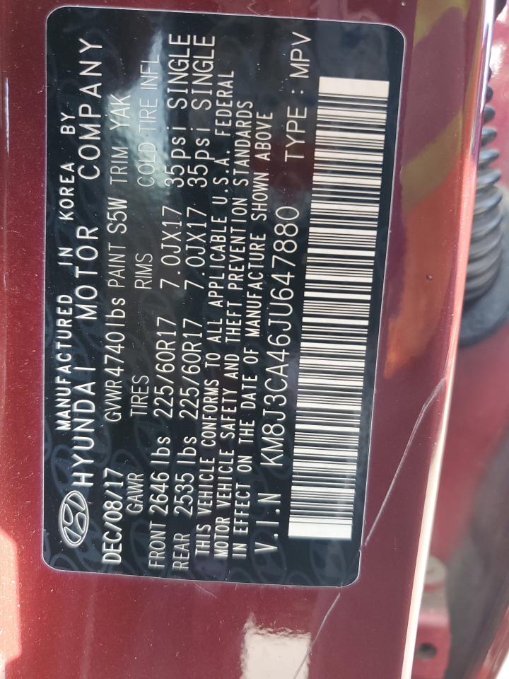 2018 Hyundai Tucson VIN KM8J3CA46JU647880 Copart auction photo, front end / side damage thumbnail 14