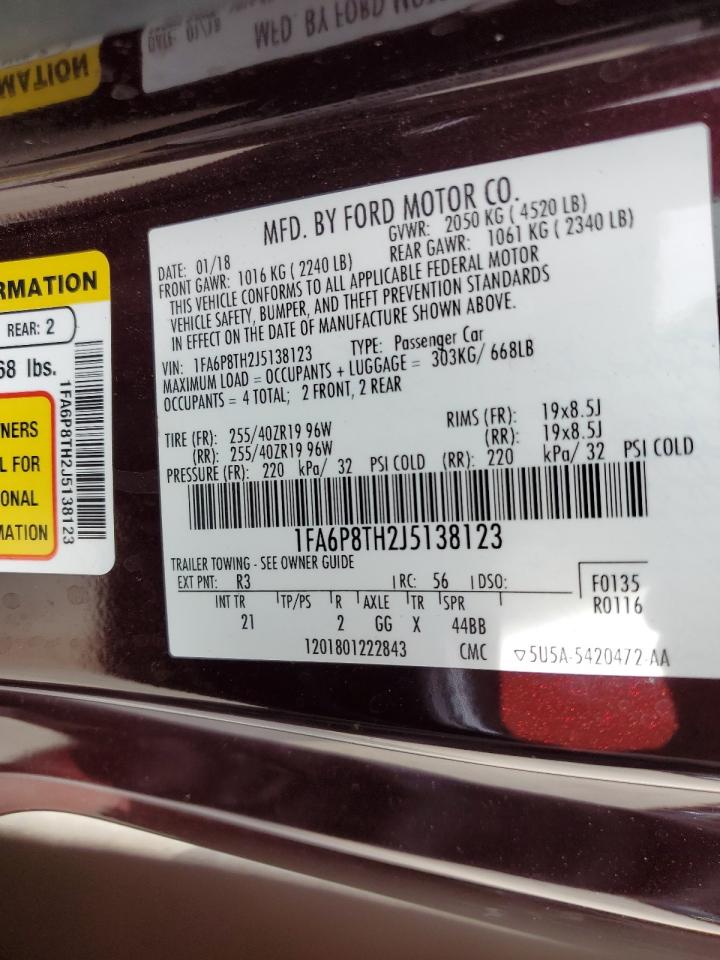 2018 Ford Mustang VIN 1FA6P8TH2J5138123 Copart auction photo, front end damage thumbnail 14