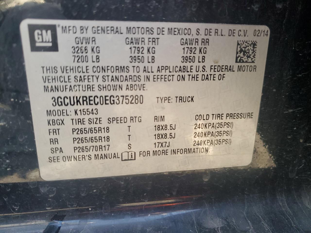 2014 Chevrolet Silverado VIN 3GCUKREC0EG375280 Copart auction photo, front end / minor dent/scratches damage thumbnail 13