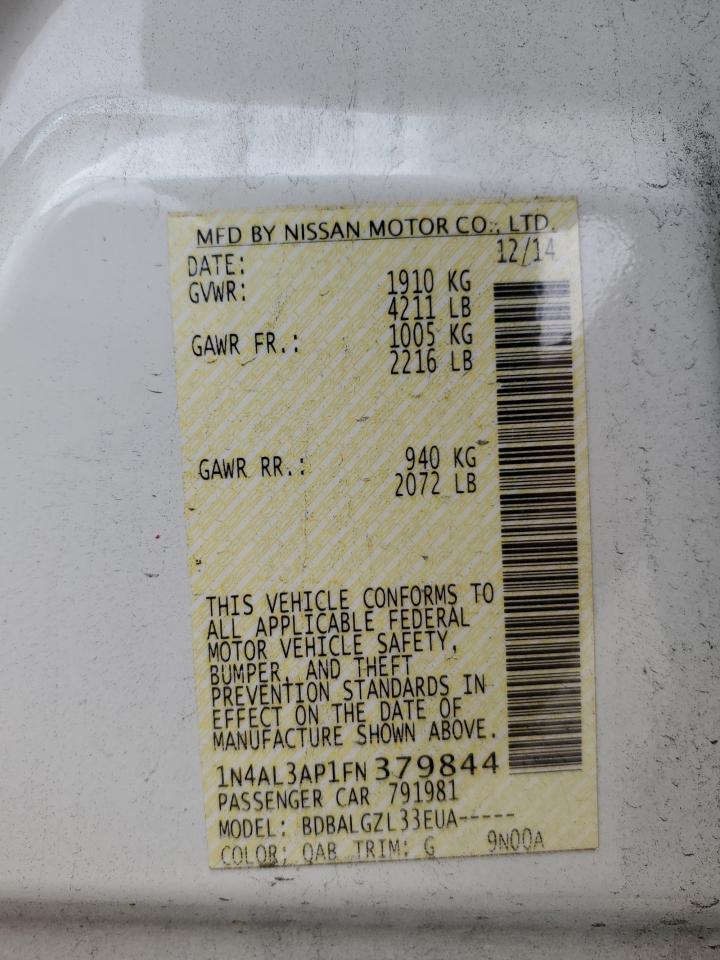 2015 Nissan Altima VIN 1N4AL3AP1FN379844 Copart auction photo, front end / undercarriage damage thumbnail 12