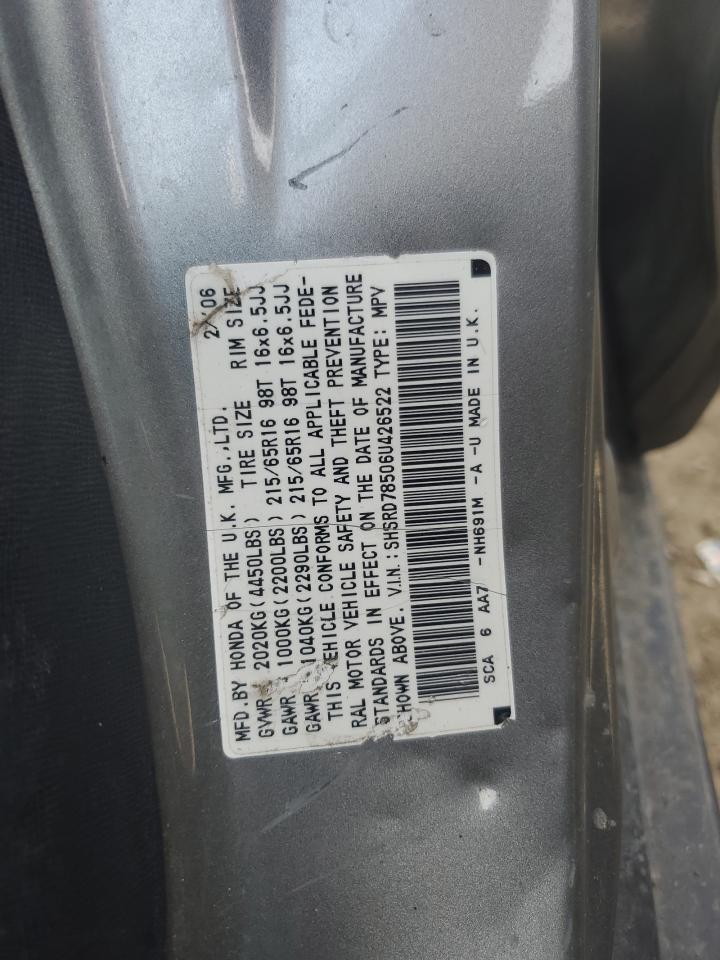 2006 Honda CR-V VIN SHSRD78506U426522 Copart auction photo, front end damage thumbnail 15