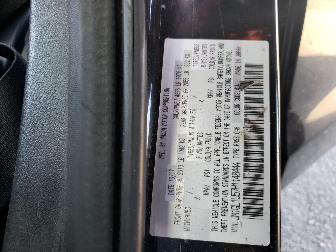 2017 Mazda 6 VIN JM1GL1U57H1148444 Copart auction photo, front end / side damage thumbnail 12