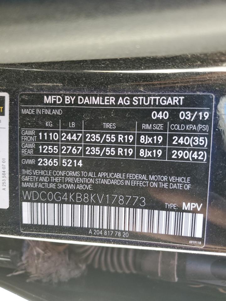 2019 Mercedes-Benz GLC VIN WDC0G4KB8KV178773 Copart auction photo, rollover damage thumbnail 13