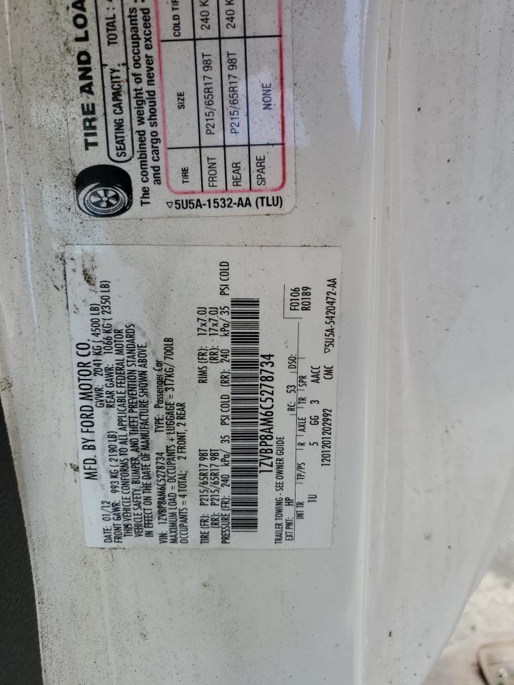 2012 Ford Mustang VIN 1ZVBP8AM6C5278734 Copart auction photo, side damage thumbnail 12