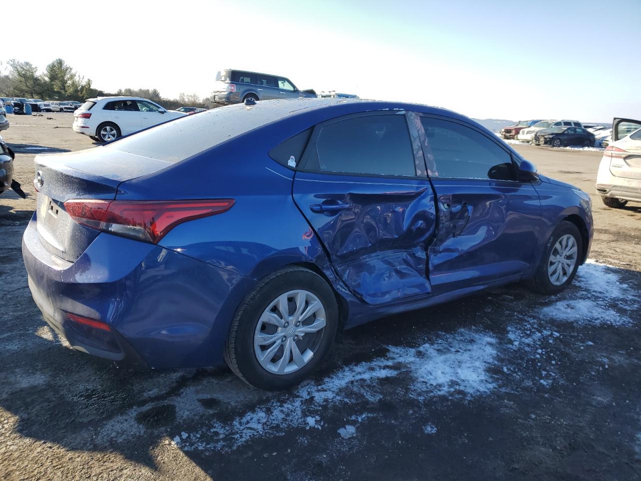 2021 Hyundai Accent VIN 3KPC24A62ME137245 Copart auction photo, side / rear end damage thumbnail 3