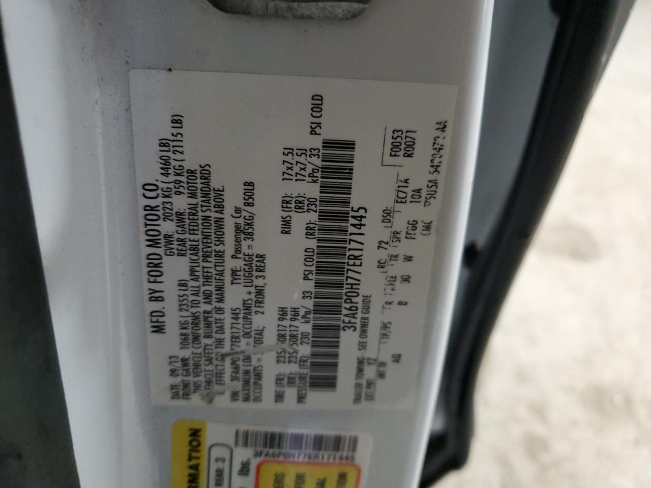 2014 Ford Fusion VIN 3FA6P0H77ER171445 Copart auction photo, undercarriage damage thumbnail 12