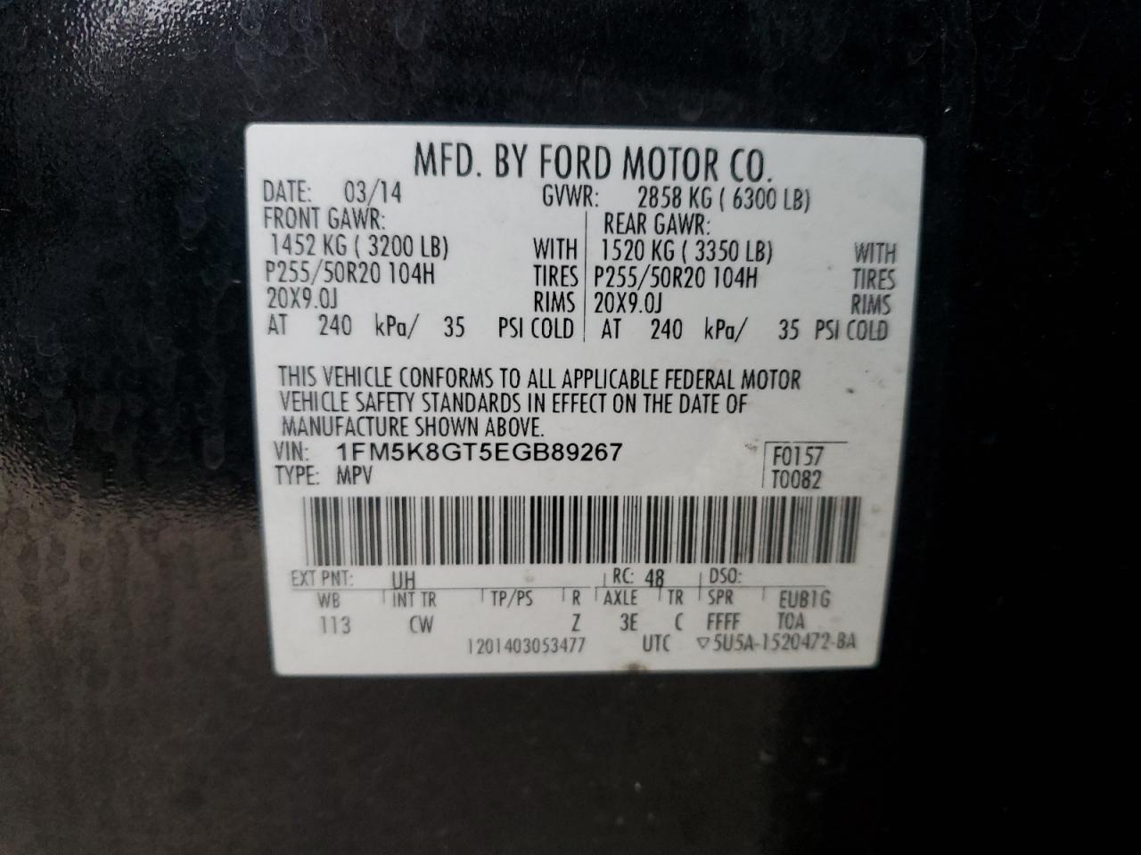 2014 Ford Explorer VIN 1FM5K8GT5EGB89267 Copart auction photo, minor dent/scratches damage thumbnail 13