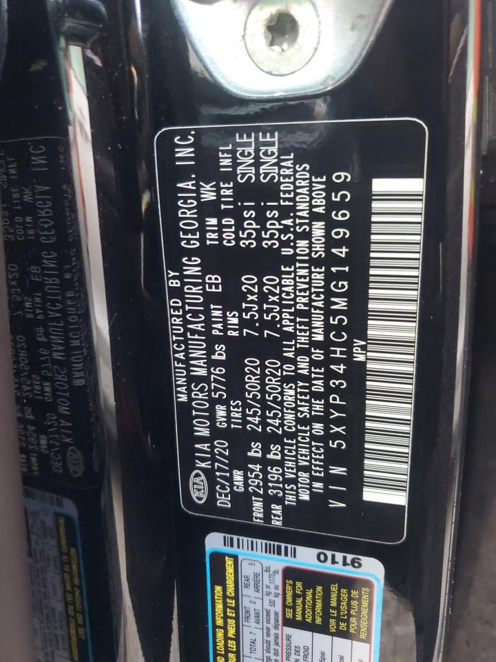2021 KIA Telluride VIN 5XYP34HC5MG149659 Copart auction photo, water/flood damage thumbnail 13