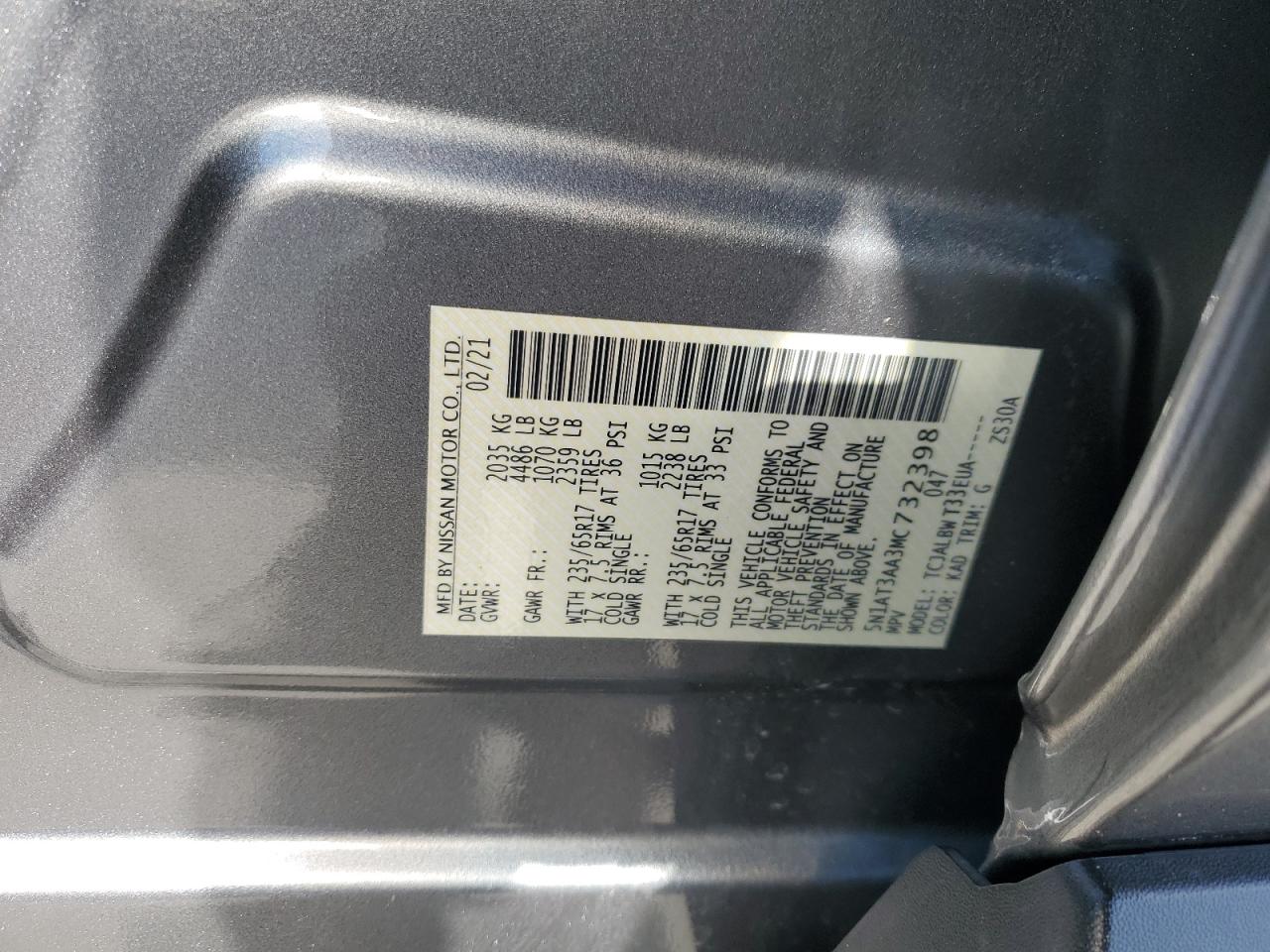 2021 Nissan Rogue VIN 5N1AT3AA3MC732398 Copart auction photo, front end damage thumbnail 14