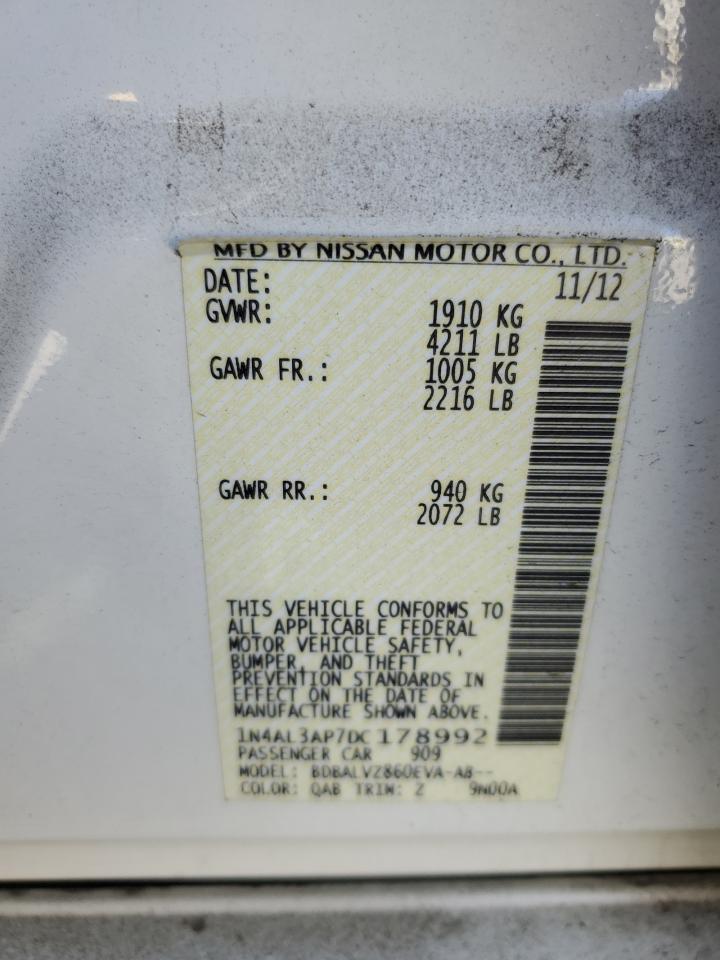 2013 Nissan Altima VIN 1N4AL3AP7DC178992 Copart auction photo, front end damage thumbnail 12