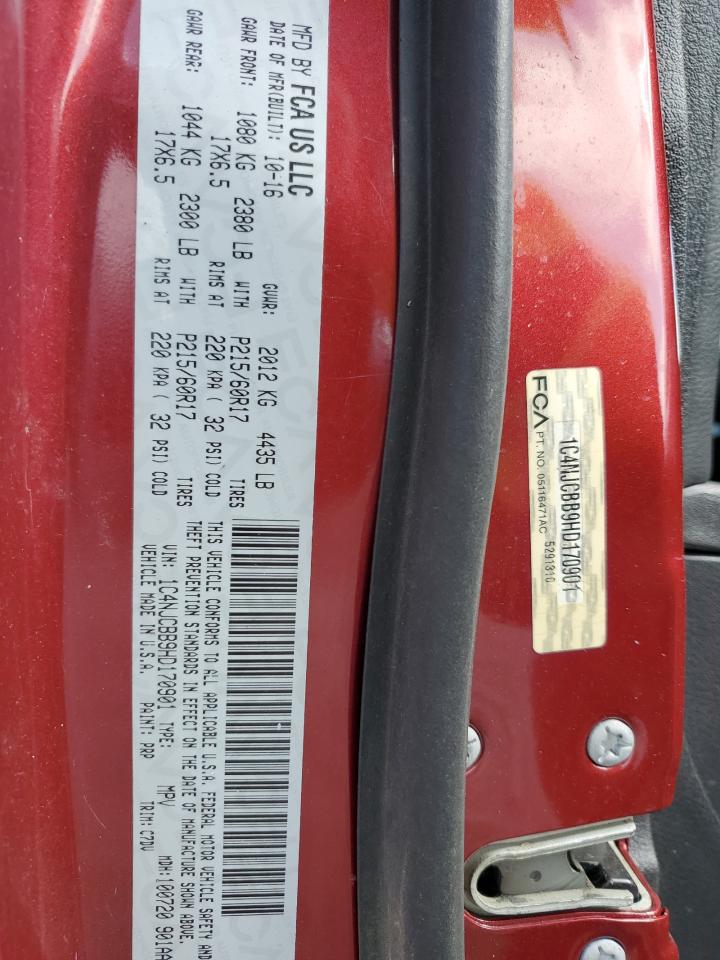 2017 Jeep Compass VIN 1C4NJCBB9HD170901 Copart auction photo, water/flood / all over damage thumbnail 13