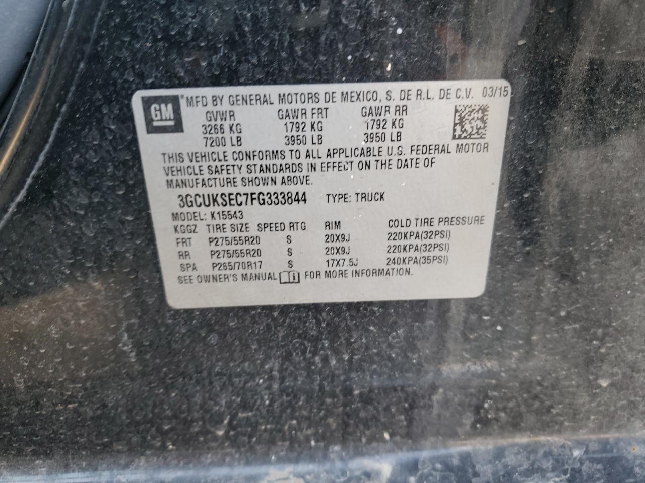 2015 Chevrolet Silverado VIN 3GCUKSEC7FG333844 Copart auction photo, side damage thumbnail 12