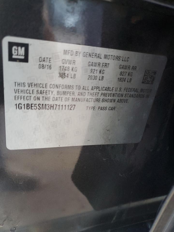 2017 Chevrolet Cruze VIN 1G1BE5SM3H7111127 Copart auction photo, front end damage thumbnail 12