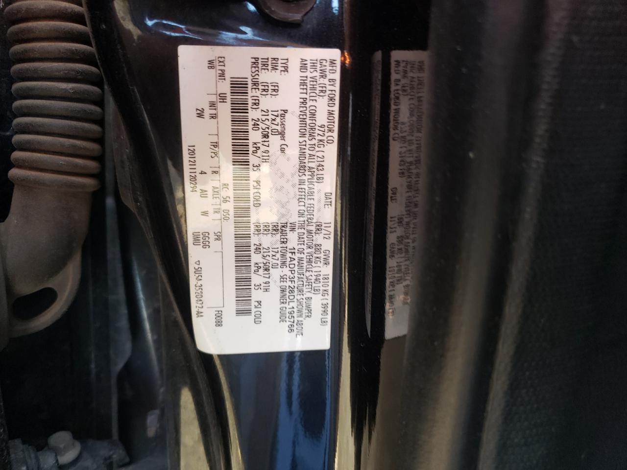 2013 Ford Focus VIN 1FADP3F28DL195766 Copart auction photo, rear end damage thumbnail 13