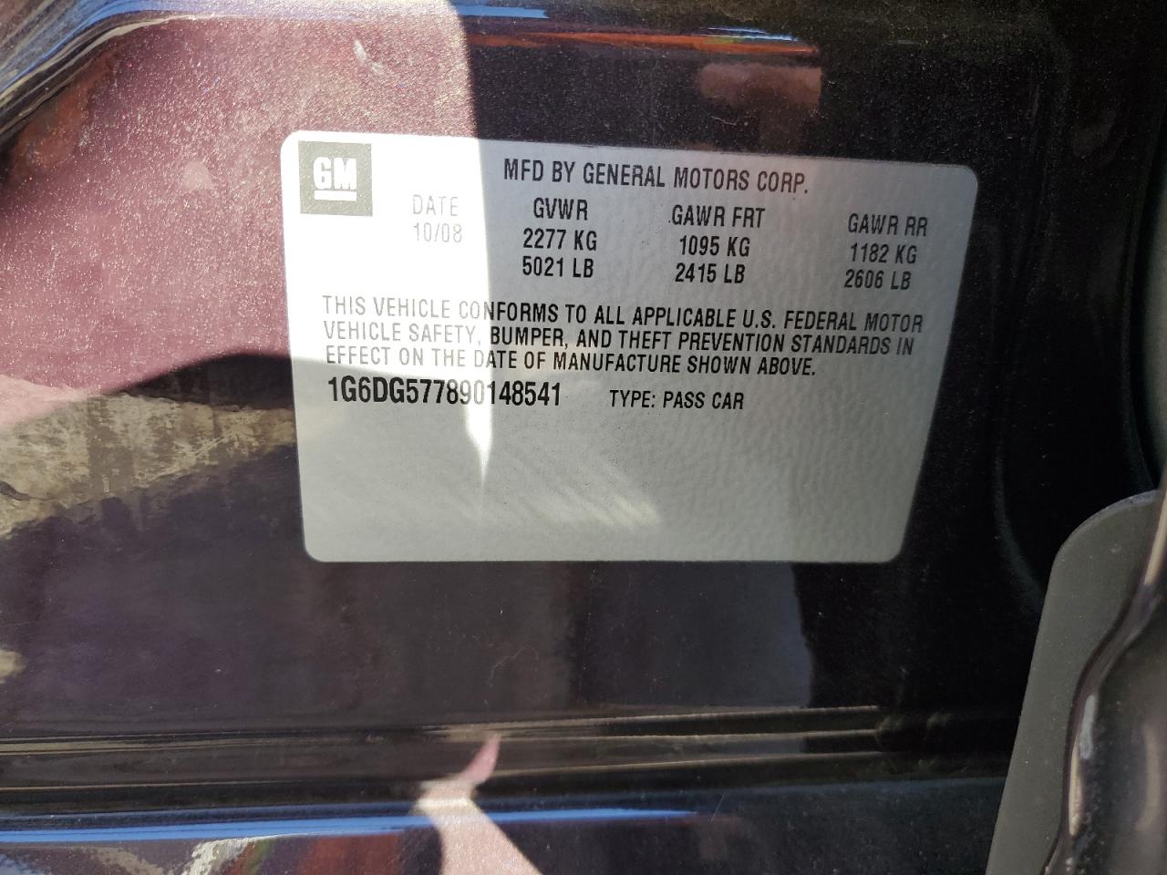 2009 Cadillac CTS VIN 1G6DG577890148541 Copart auction photo, front end / side damage thumbnail 13