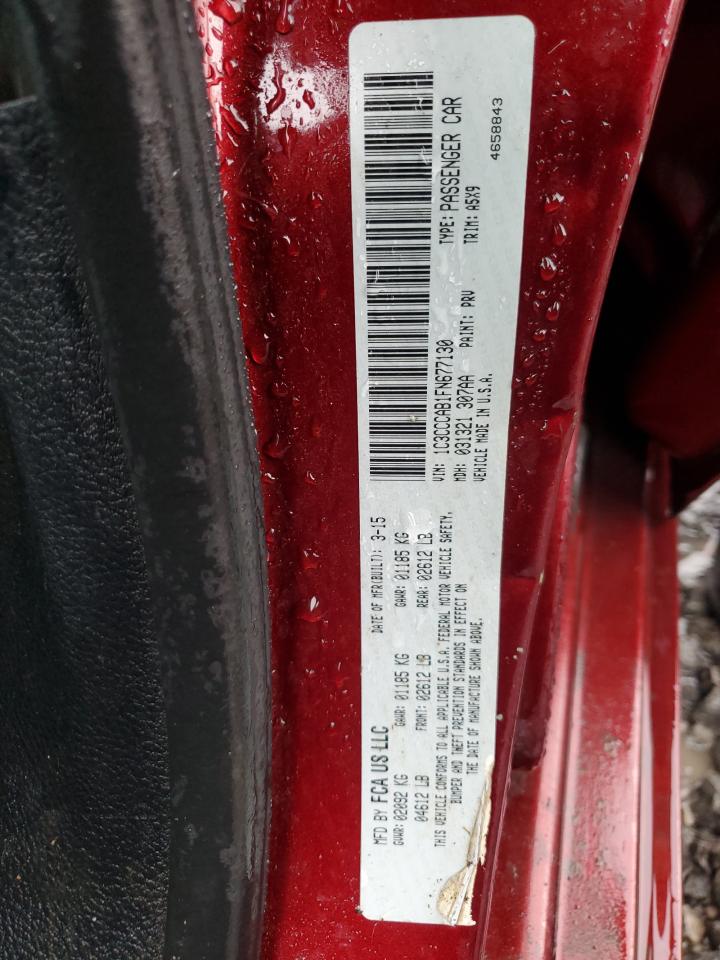 2015 Chrysler 200 VIN 1C3CCCAB1FN677130 Copart auction photo, front end / minor dent/scratches damage thumbnail 12
