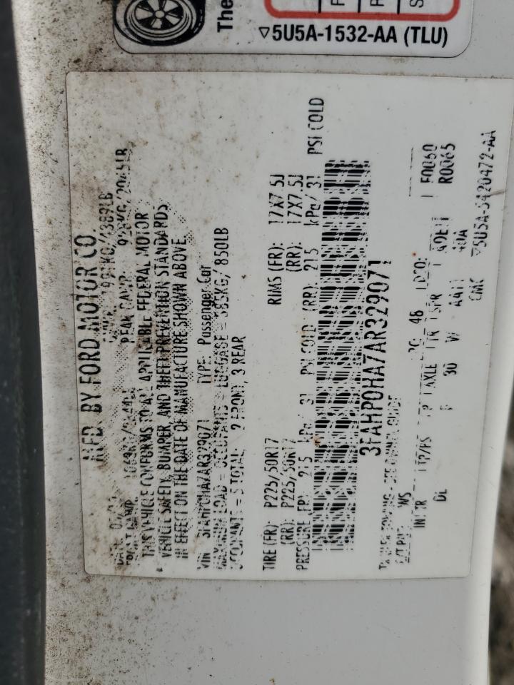 2010 Ford Fusion VIN 3FAHP0HA7AR329071 Copart auction photo, rear end damage thumbnail 13