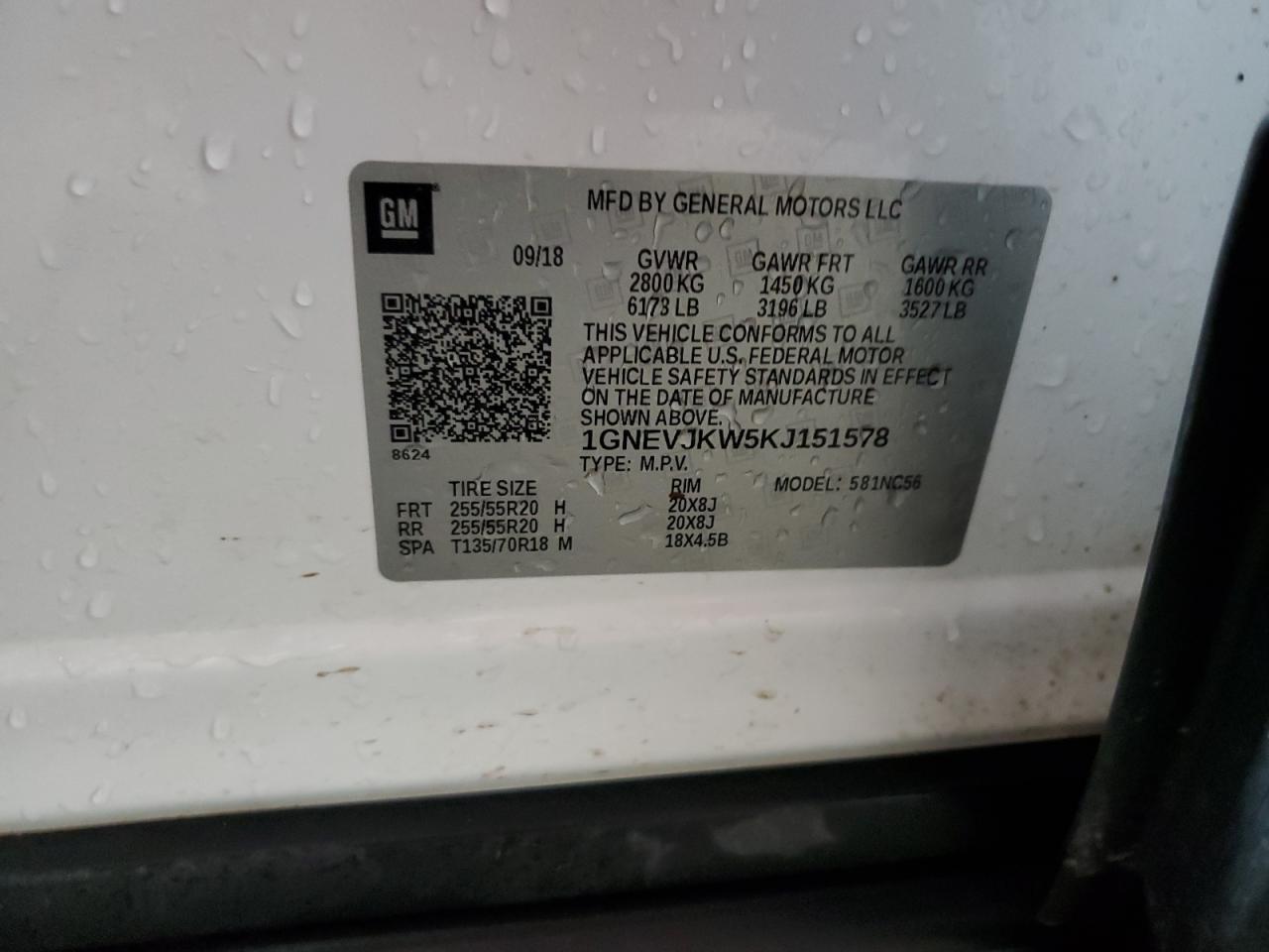 2019 Chevrolet Traverse VIN 1GNEVJKW5KJ151578 Copart auction photo, rear end / side damage thumbnail 13
