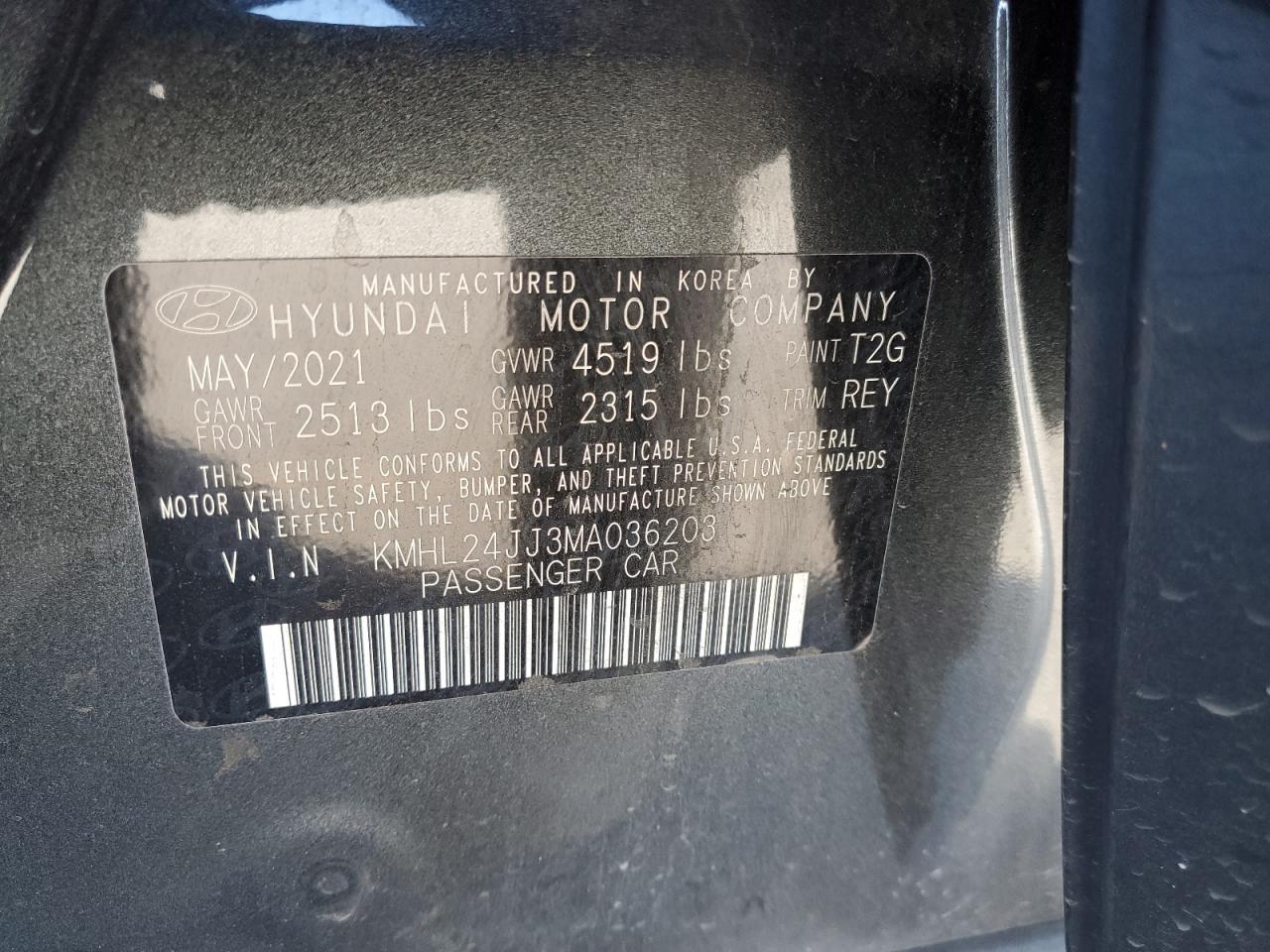 2021 Hyundai Sonata VIN KMHL24JJ3MA036203 Copart auction photo, all over damage thumbnail 14
