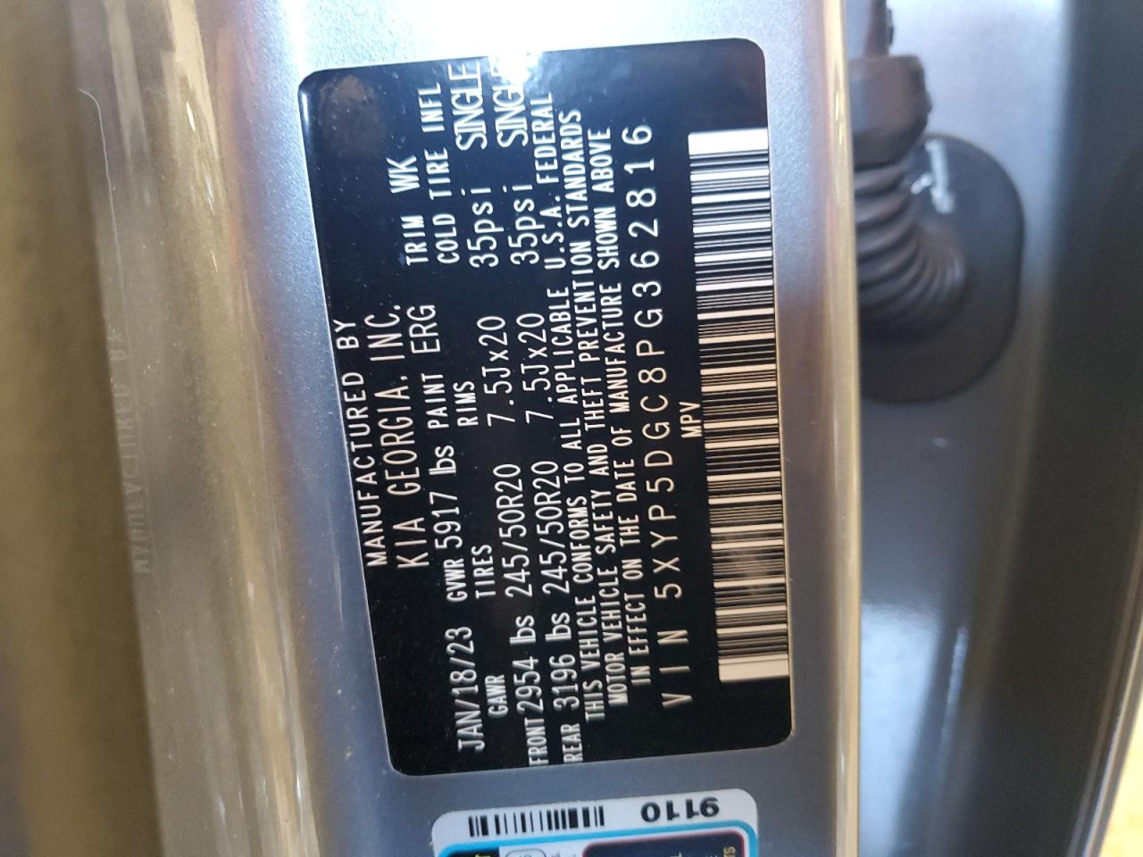 2023 KIA Telluride VIN 5XYP5DGC8PG362816 Copart auction photo, front end damage thumbnail 13