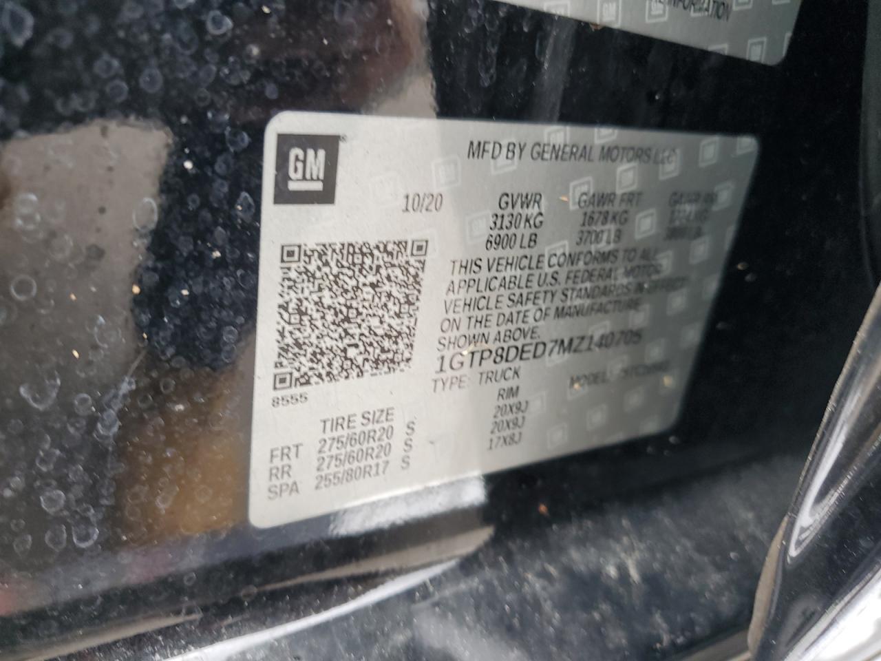 2021 GMC Sierra VIN 1GTP8DED7MZ140705 Copart auction photo, water/flood damage thumbnail 13