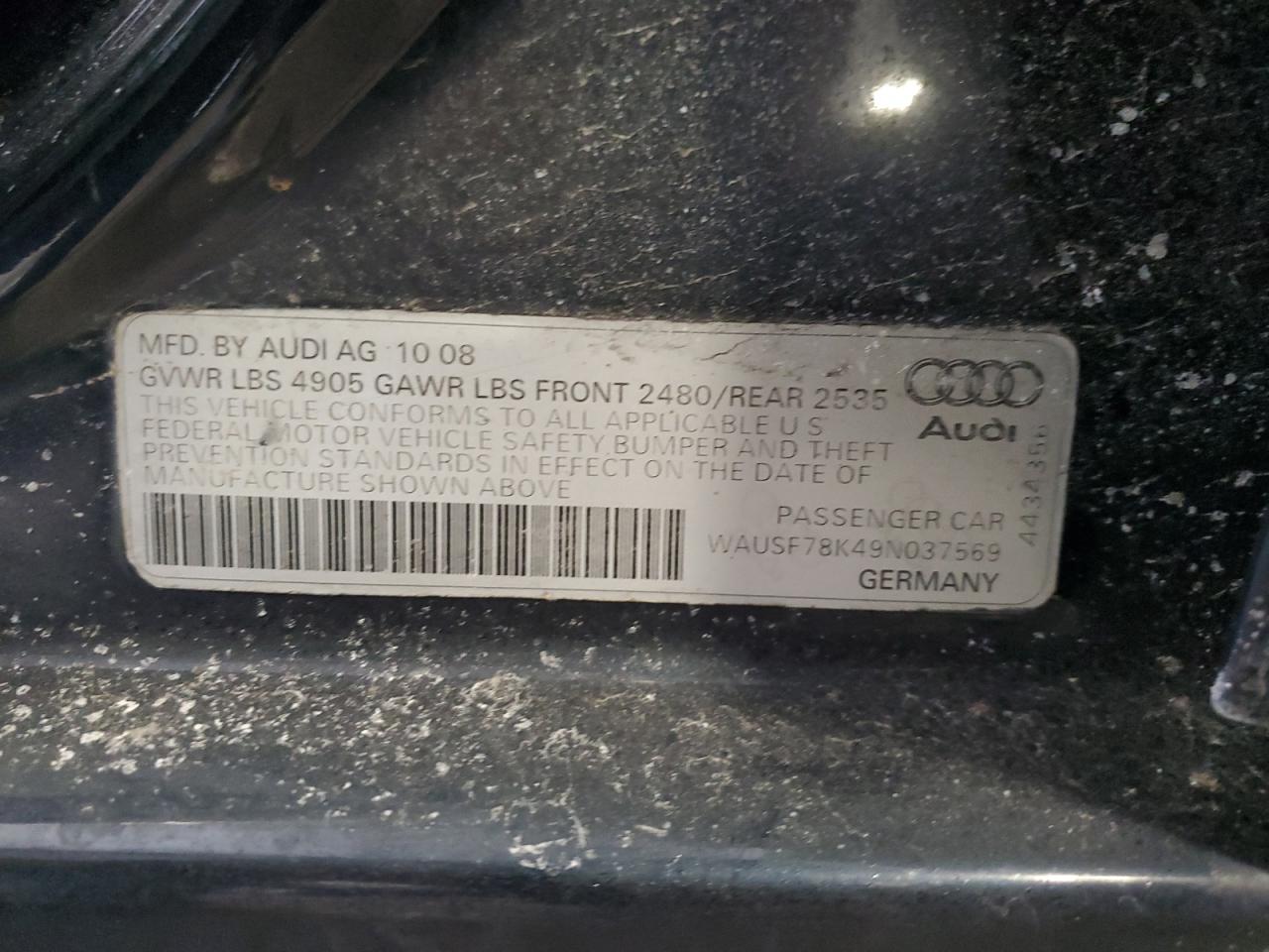 2009 Audi A4 VIN WAUSF78K49N037569 Copart auction photo, front end damage thumbnail 12