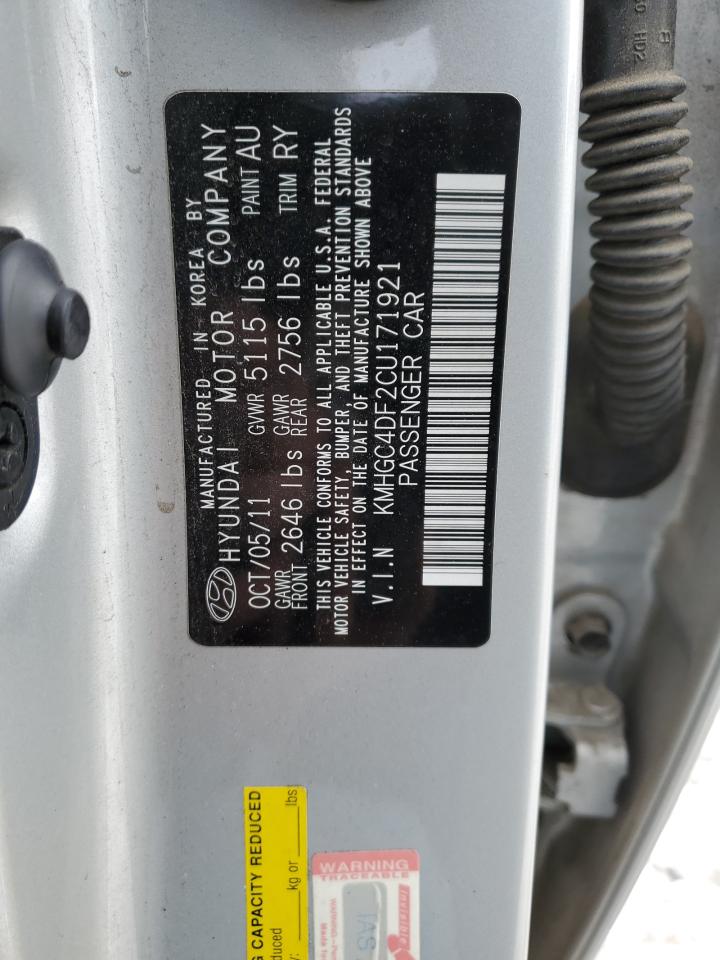 2012 Hyundai Genesis VIN KMHGC4DF2CU171921 Copart auction photo, minor dent/scratches damage thumbnail 12