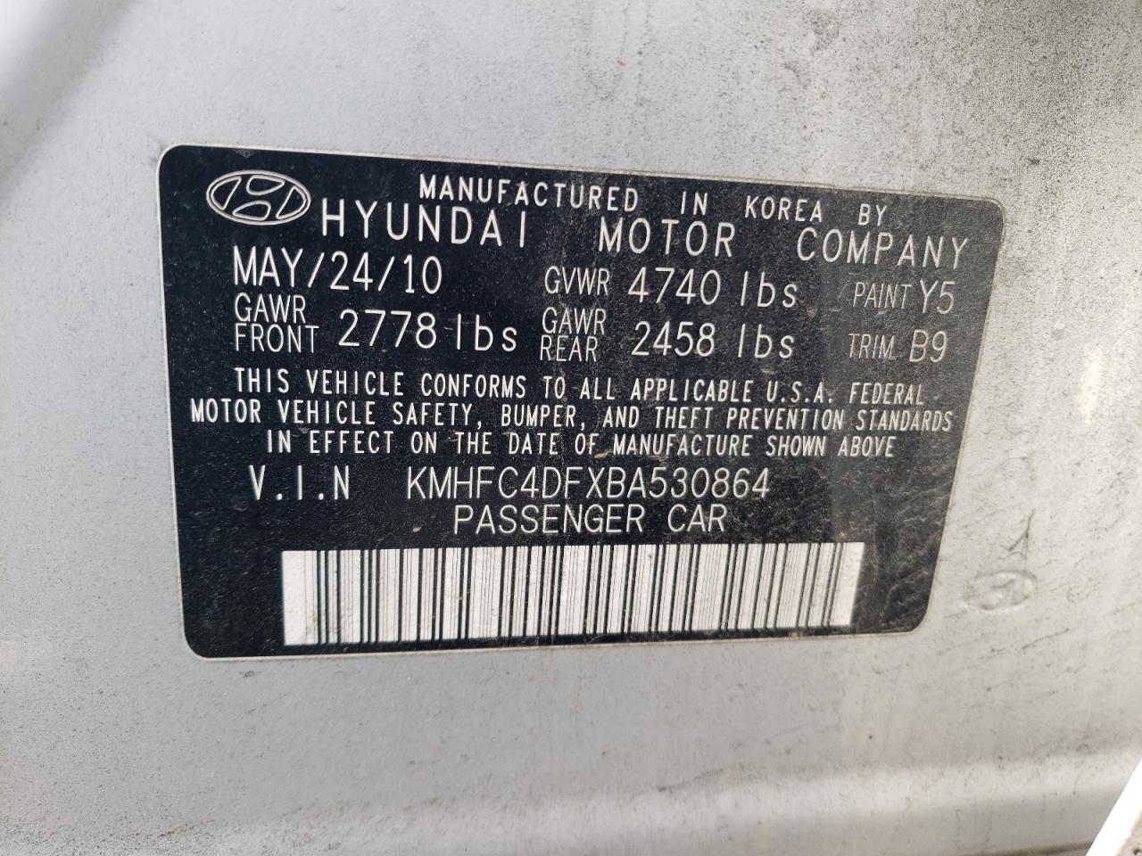 2011 Hyundai Azera VIN KMHFC4DFXBA530864 Copart auction photo, front end / minor dent/scratches damage thumbnail 12