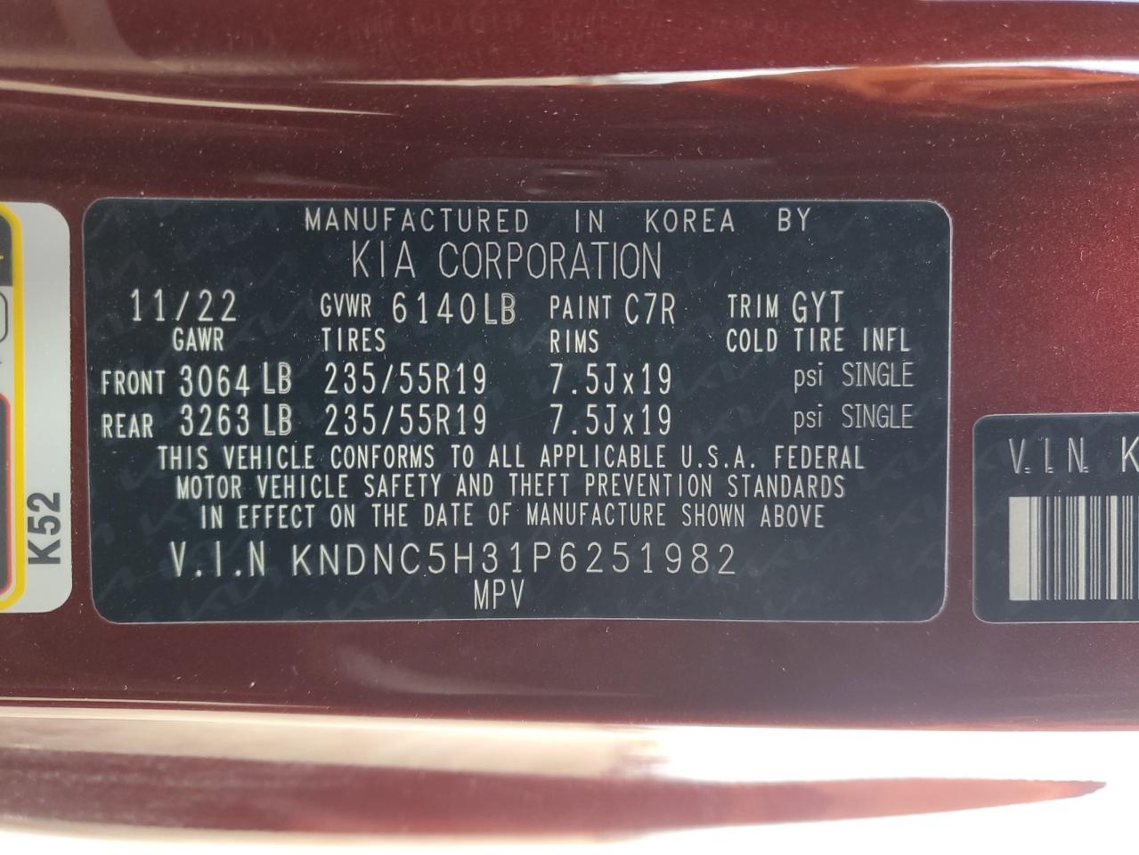 2023 KIA Carnival VIN KNDNC5H31P6251982 Copart auction photo, front end / rear end damage thumbnail 14