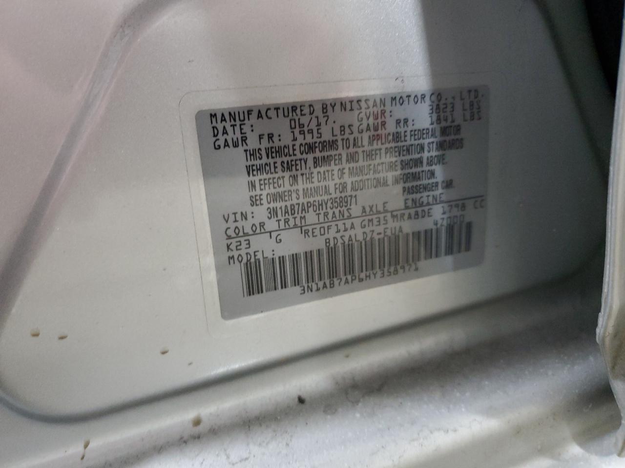 2017 Nissan Sentra VIN 3N1AB7AP6HY358971 Copart auction photo, rear end / front end damage thumbnail 12