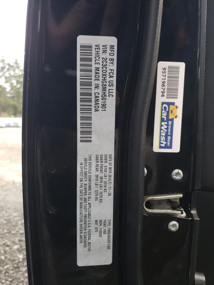 2021 Dodge Charger VIN 2C3CDXHG8MH501901 Copart auction photo, side / rear end damage thumbnail 12