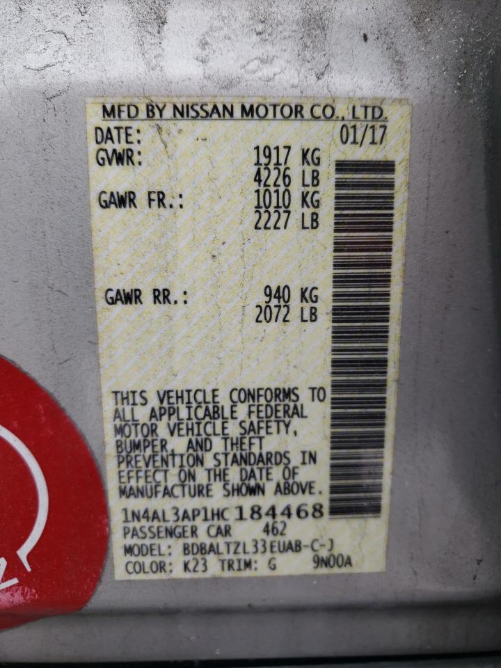 2017 Nissan Altima VIN 1N4AL3AP1HC184468 Copart auction photo, front end / undercarriage damage thumbnail 14