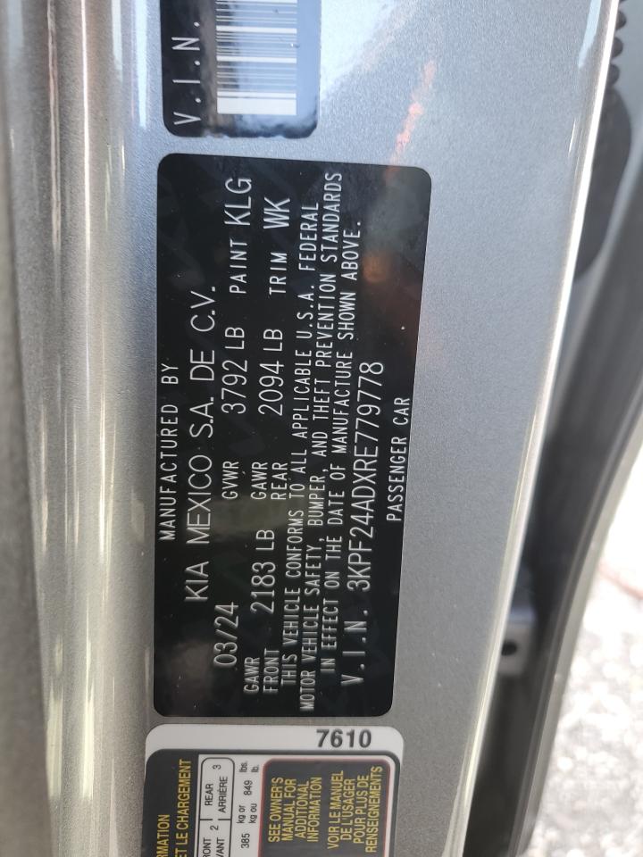 2024 KIA Forte VIN 3KPF24ADXRE779778 Copart auction photo, side / rear end damage thumbnail 13