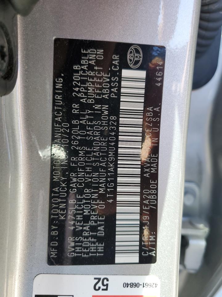 2021 Toyota Camry VIN 4T1G11AK9MU404328 Copart auction photo, water/flood damage thumbnail 13