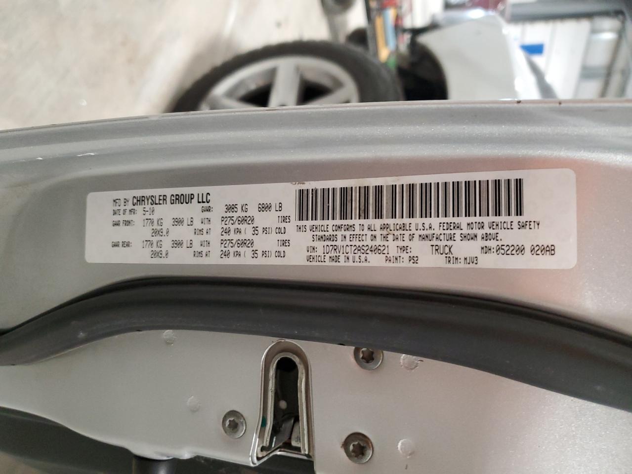 2010 Dodge RAM VIN 1D7RV1CT2AS240621 Copart auction photo, front end / rear end damage thumbnail 14