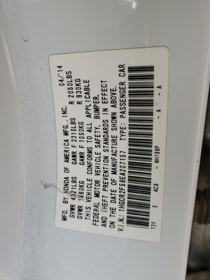 2014 Honda Accord VIN 1HGCR2F58EA207157 Copart auction photo, front end / side damage thumbnail 13