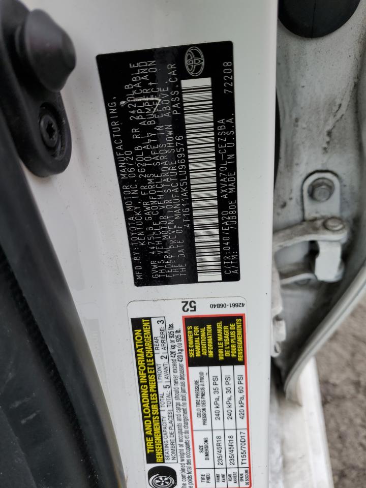 2020 Toyota Camry VIN 4T1G11AK5LU969576 Copart auction photo, rear end / front end damage thumbnail 14