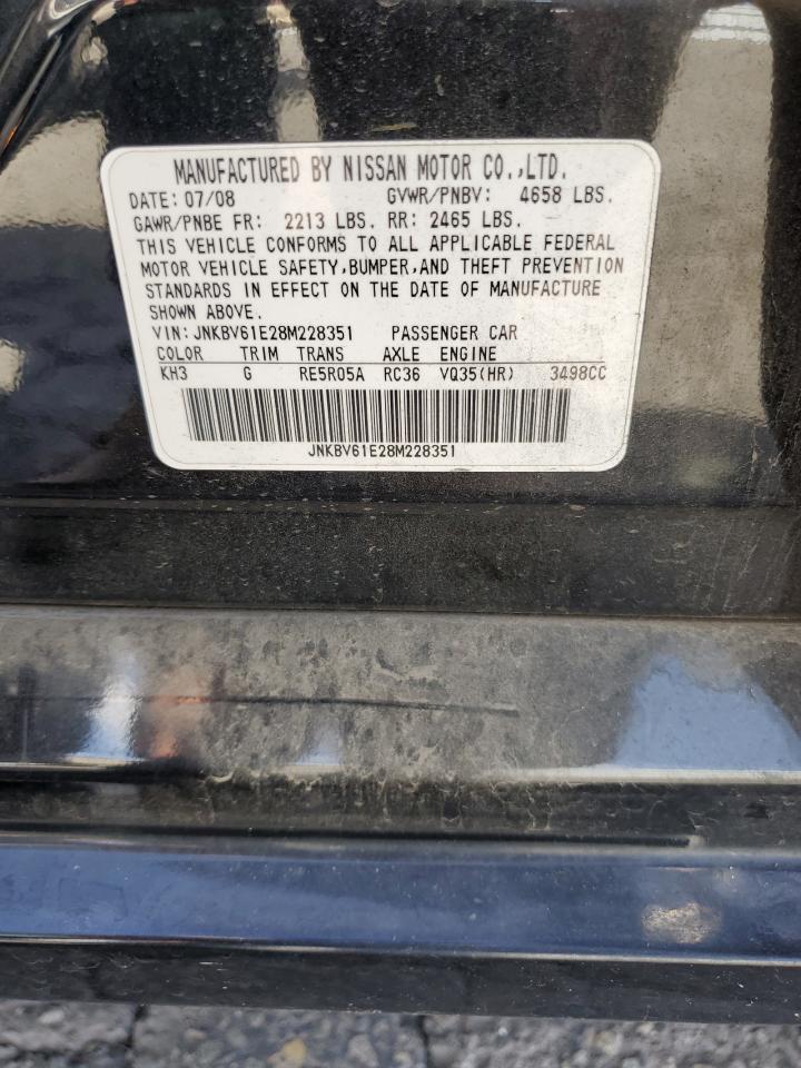 2008 Infiniti G VIN JNKBV61E28M228351 Copart auction photo, front end damage thumbnail 12
