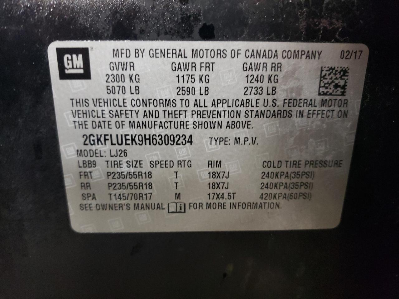 2017 GMC Terrain VIN 2GKFLUEK9H6309234 Copart auction photo, side damage thumbnail 12