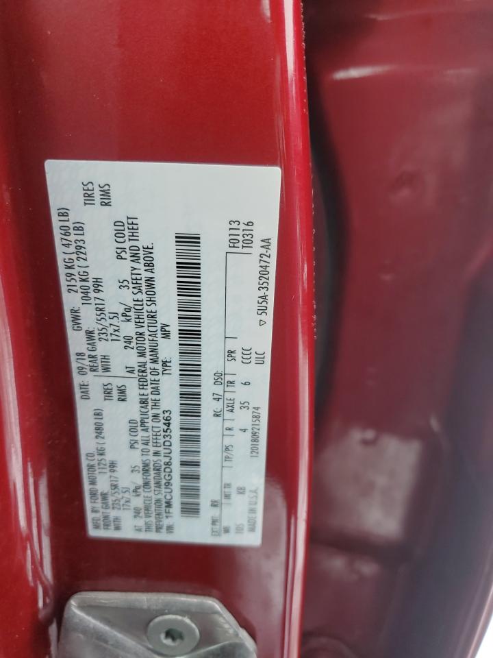 2018 Ford Escape VIN 1FMCU9GD8JUD35463 Copart auction photo, normal wear damage thumbnail 13