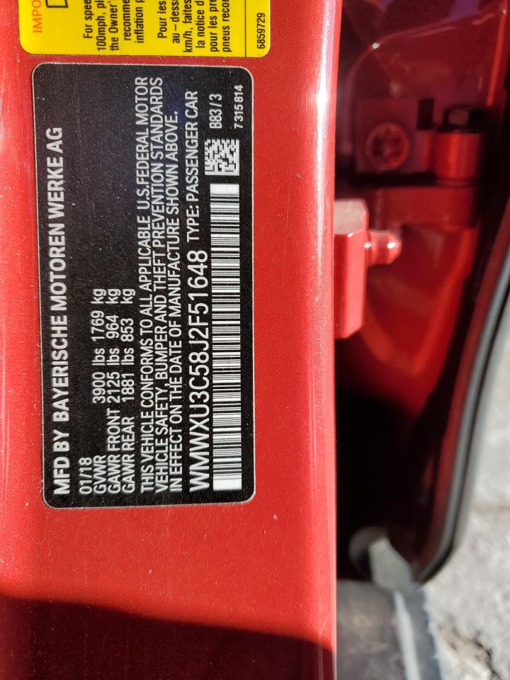 2018 MINI Cooper VIN WMWXU3C58J2F51648 Copart auction photo, rear end damage thumbnail 12