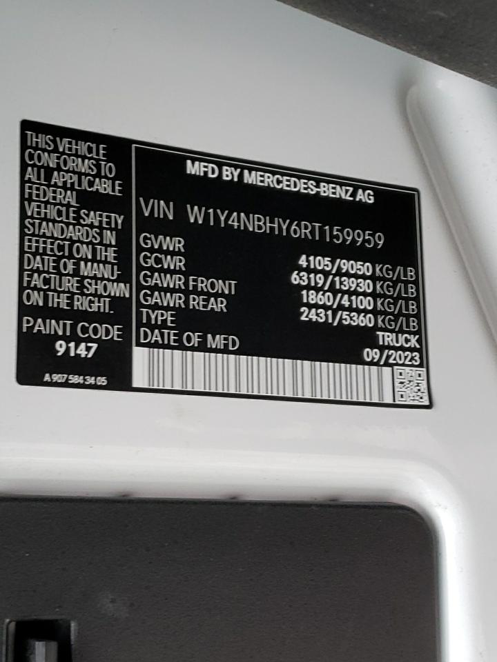 2024 Mercedes-Benz Sprinter VIN W1Y4NBHY6RT159959 Copart auction photo, front end damage thumbnail 14