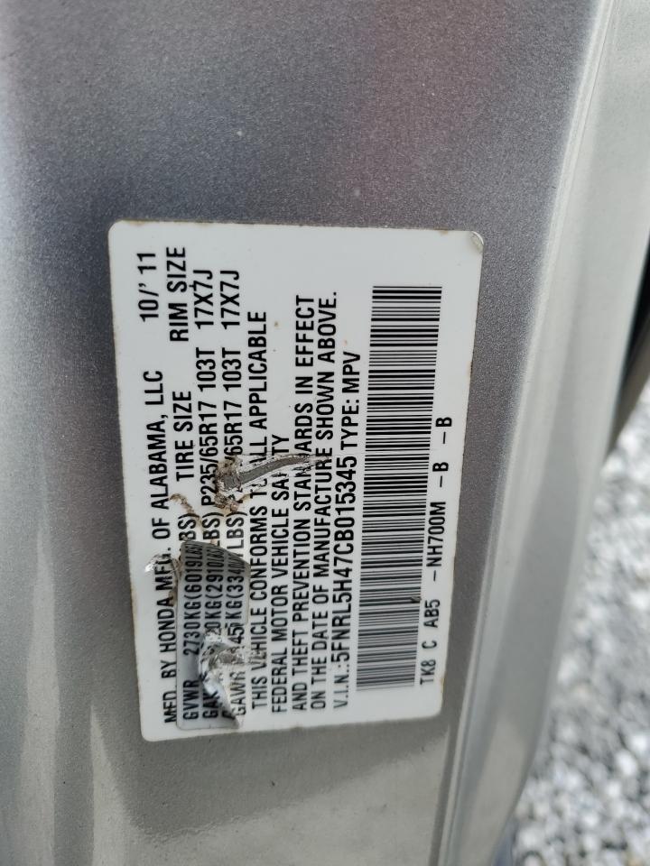 2012 Honda Odyssey VIN 5FNRL5H47CB015345 Copart auction photo, front end / side damage thumbnail 13