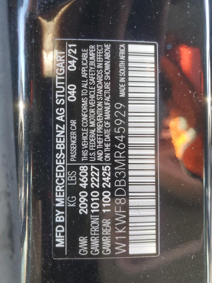 2021 Mercedes-Benz C-klasse VIN W1KWF8DB3MR645929 Copart auction photo, rear end / water/flood damage thumbnail 13