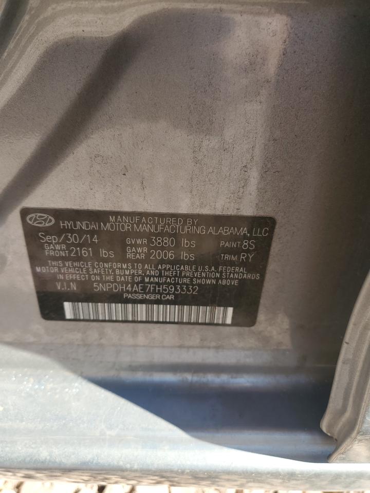 2015 Hyundai Elantra VIN 5NPDH4AE7FH593332 Copart auction photo, vandalism damage thumbnail 12