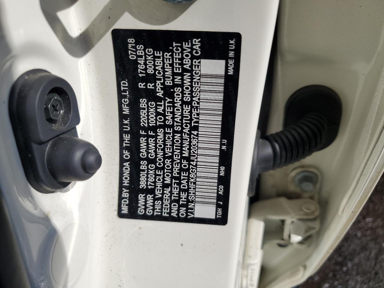 2018 Honda Civic VIN SHHFK8G74JU203674 Copart auction photo, front end / minor dent/scratches damage thumbnail 12