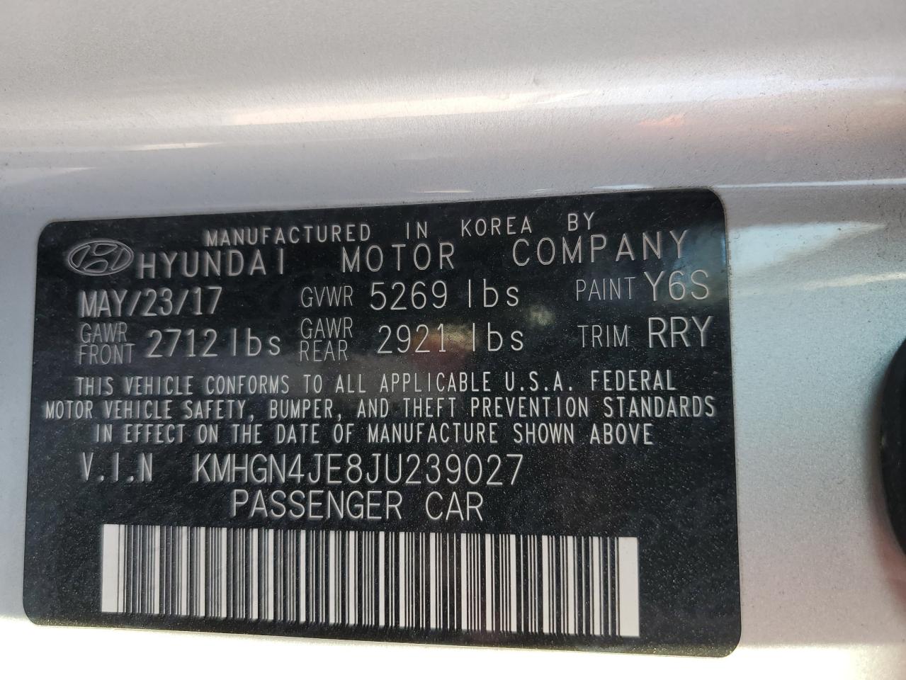 2018 Genesis G80 VIN KMHGN4JE8JU239027 Copart auction photo, front end damage thumbnail 14