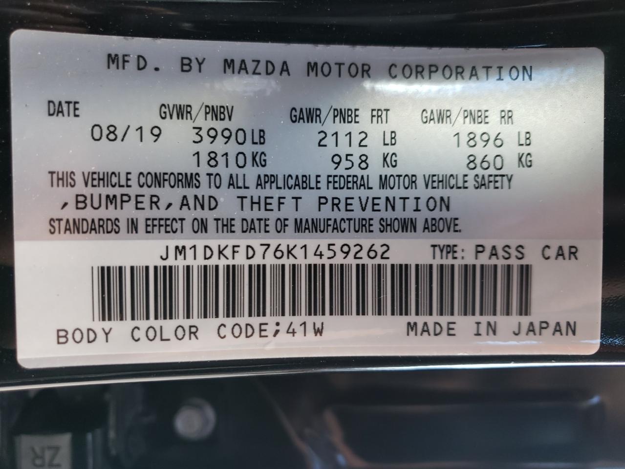 2019 Mazda CX-3 VIN JM1DKFD76K1459262 Copart auction photo, hail / minor dent/scratches damage thumbnail 13
