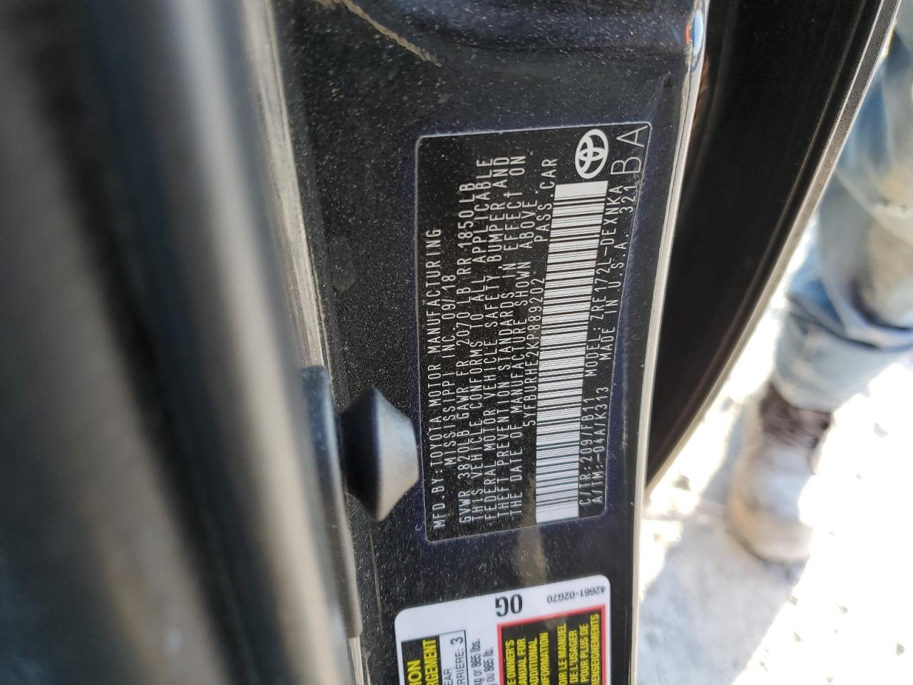 2019 Toyota Corolla VIN 5YFBURHE2KP889202 Copart auction photo, all over damage thumbnail 12