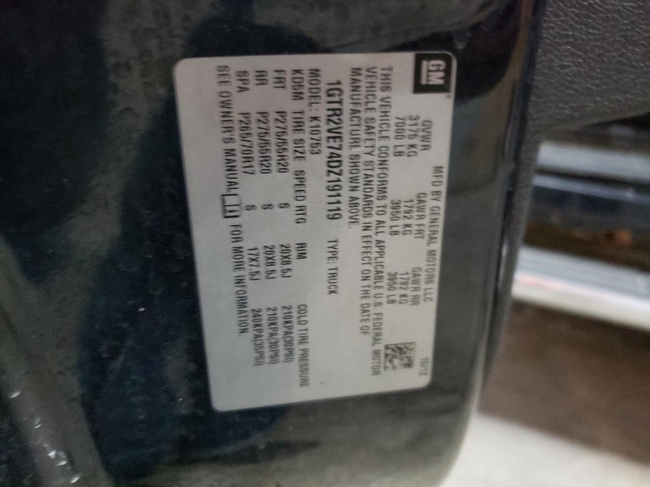 2013 GMC Sierra VIN 1GTR2VE74DZ191119 Copart auction photo, front end / minor dent/scratches damage thumbnail 12